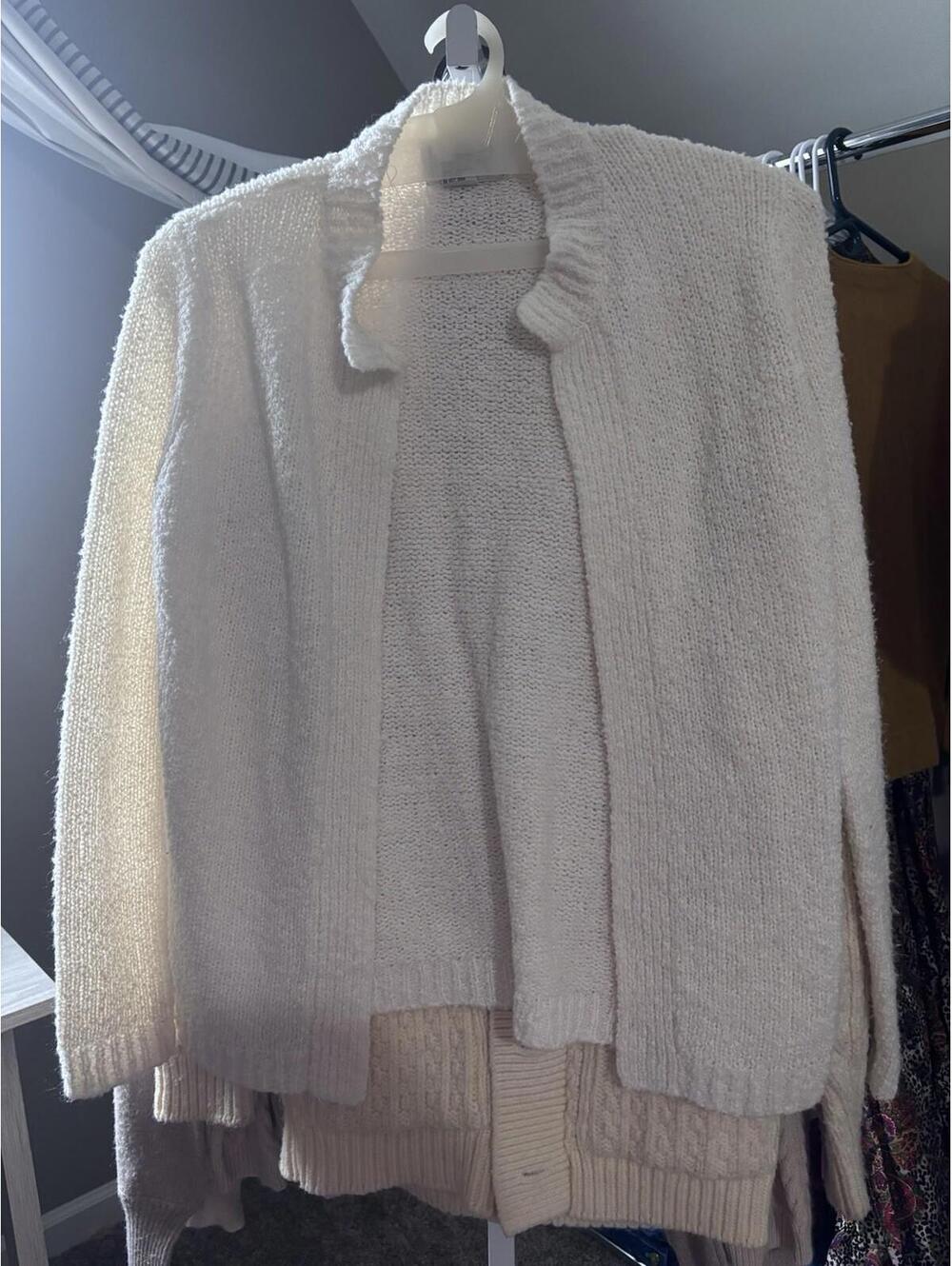 Sweetbriar Women's White Cableknit Cardigan Sweater Vintage, Made in USA